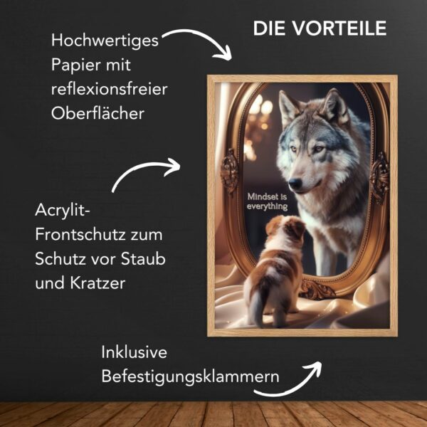 Mindset is everything Wolf - Bild mit Rahmen – Bild 6